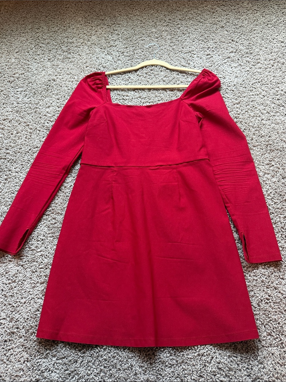 Red Long-Sleeve Square-Neck Mini Dress